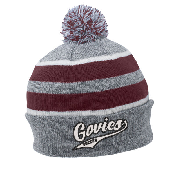 Knit Fold Over Pom-Pom Beanie - Embroidered Logo Thumbnail